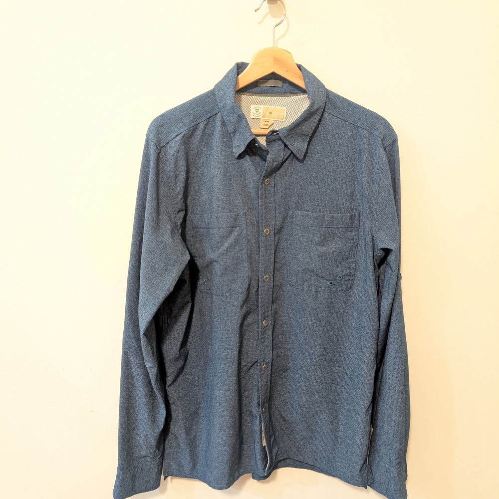 Exofficio Men's Long-Sleeve Bugs Away Blue Button-Up Shirt Size Medium
